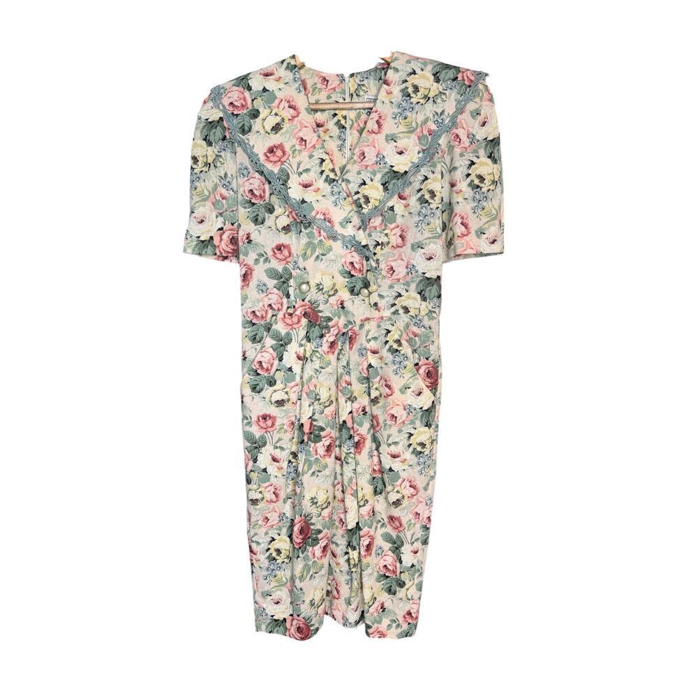 Vintage Jessica Howard Floral Dress Womens 8 Cottagecore Shoulder Pads Midi